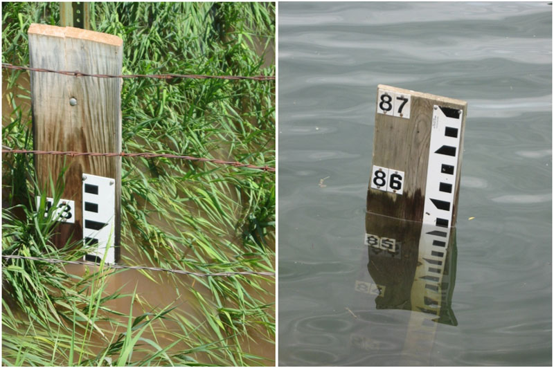 Staff gages provide quick, easy method for detecting water level changes.